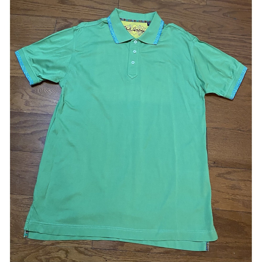 Robert Graham Polo Shirt Mens Medium Green Designer Art Golf Outdoors